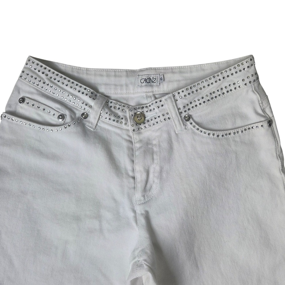 Vintage Cache White Rhinestone Embellished Denim Pants Y2K McBling Size 0